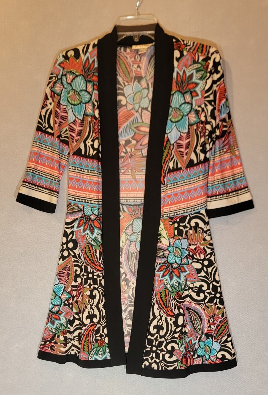 Joseph Ribkoff Open Front Geometric Floral Duster Jacket 8